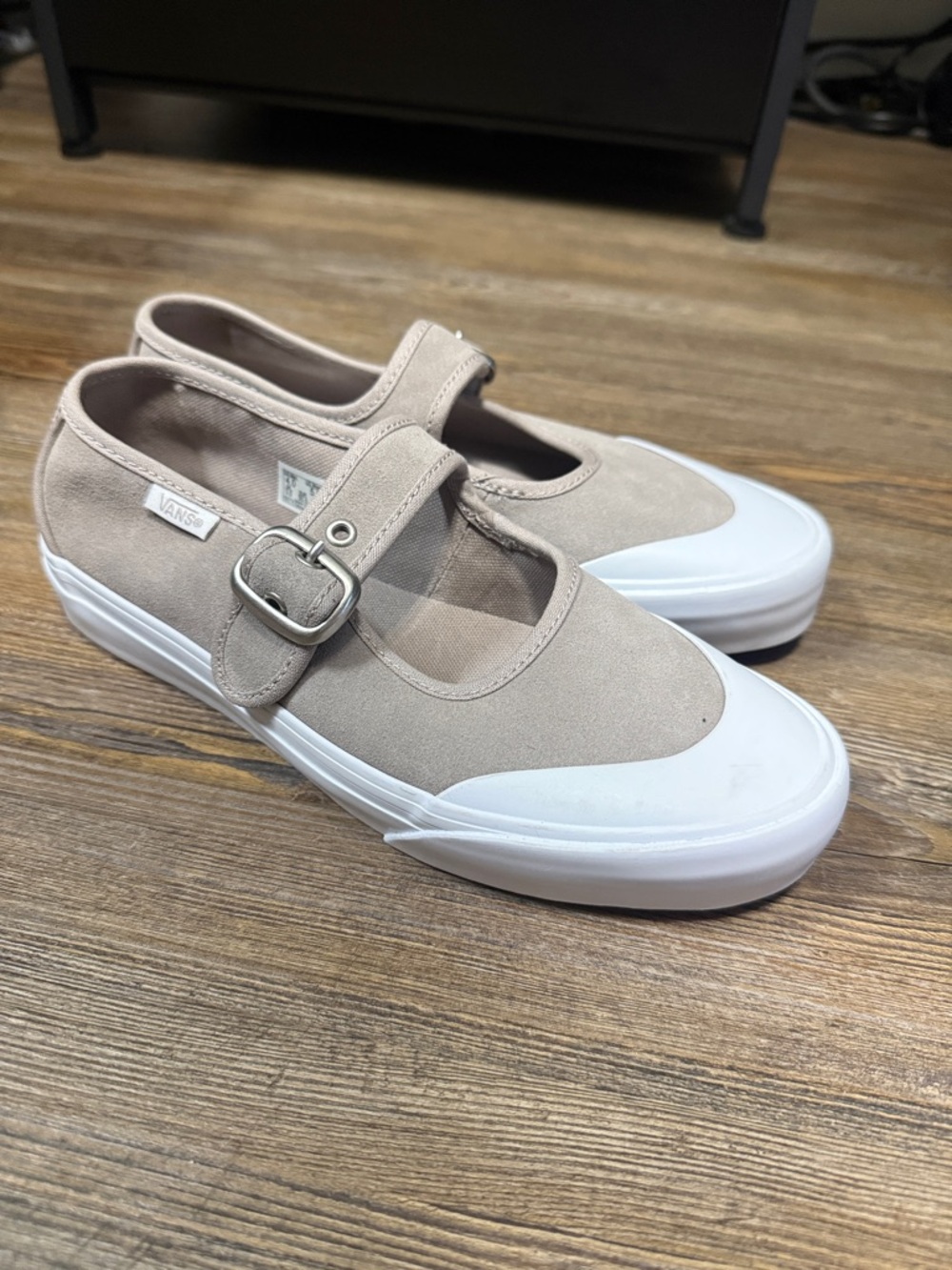 Vans Buckle Mary Jane Sneakers in Taupe and White